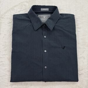 American Eagle Mens Black Striped Button Shirt Vintage Fit Long Sleeve Size XLT